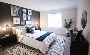Novi apartment for rent - a bedroom with a bed and pictures on the wall