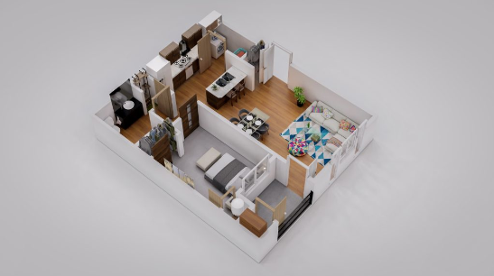 Floor plan for 1 bed, 1 bath, 647 sqft