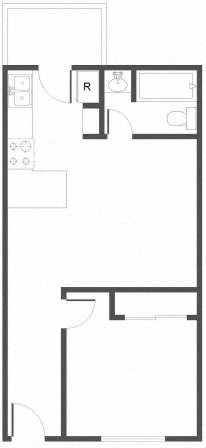 Floor plan for 1 bed, 1 bath, 516 sqft
