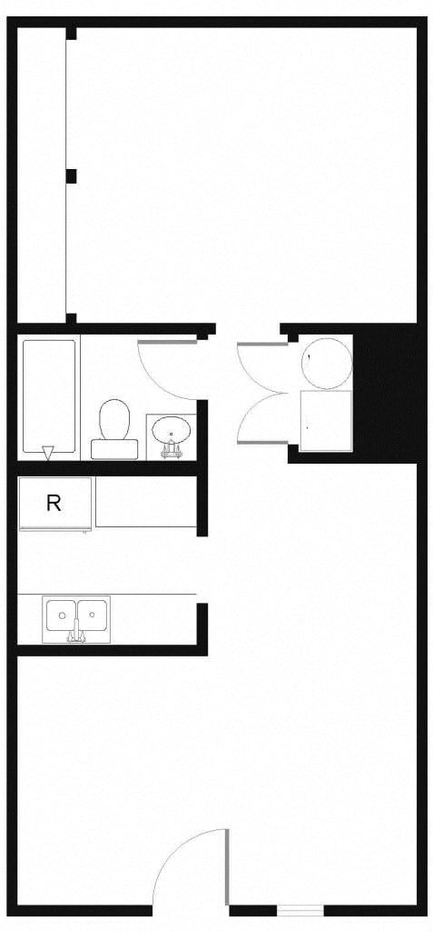 Floor plan for 1 bed, 1 bath, 588 sqft