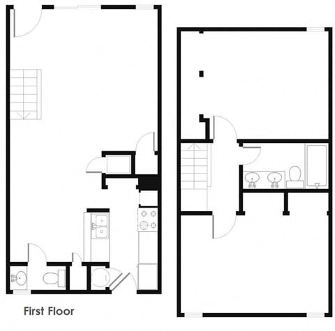 Floor plan for 2 beds, 1 bath, 1088 sqft