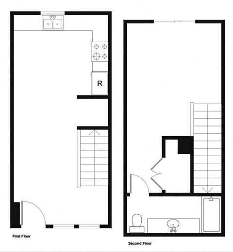Floor plan for 1 bed, 1 bath, 735 sqft