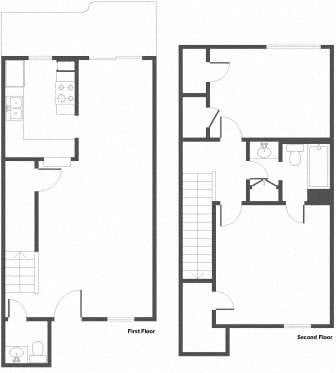 Floor plan for 2 beds, 1 bath, 1047 sqft