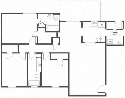 Floor plan for 3 beds, 2 baths, 1326 sqft