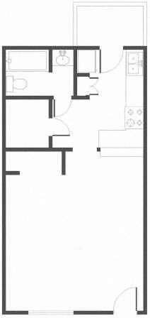 Floor plan for studio, 1 bath, 516 sqft