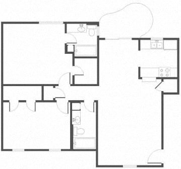 Floor plan for 2 beds, 2 baths, 1093 sqft