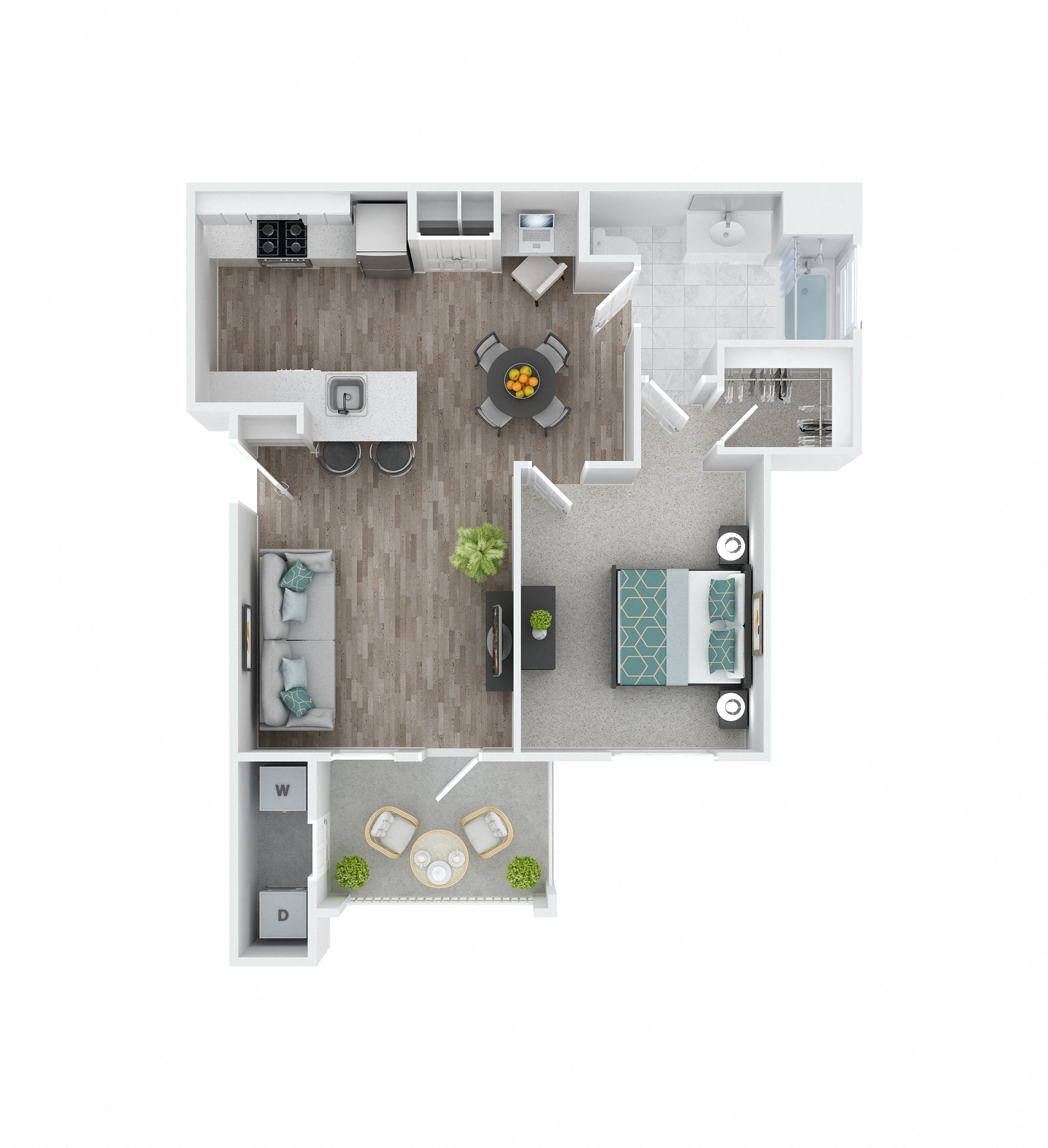 Floor plan for 1 bed, 1 bath, 873 sqft