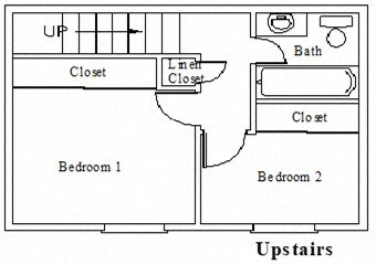 Floor plan for 2 beds, 1 bath, 856 sqft