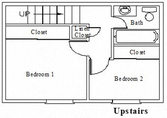 Floor plan for 3 beds, 2 baths, 1058 sqft
