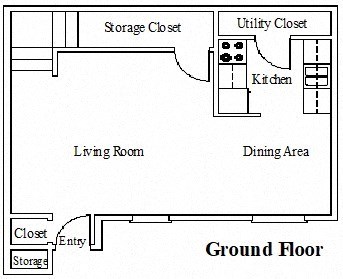 Floor plan for 2 beds, 1 bath, 800 sqft