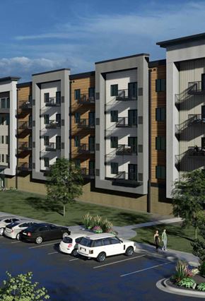 Faribault apartment for rent - a rendering of an apartment building on a city street