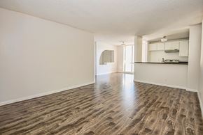 Los Angeles apartment for rent - an empty living room and kitchen with wood flooring