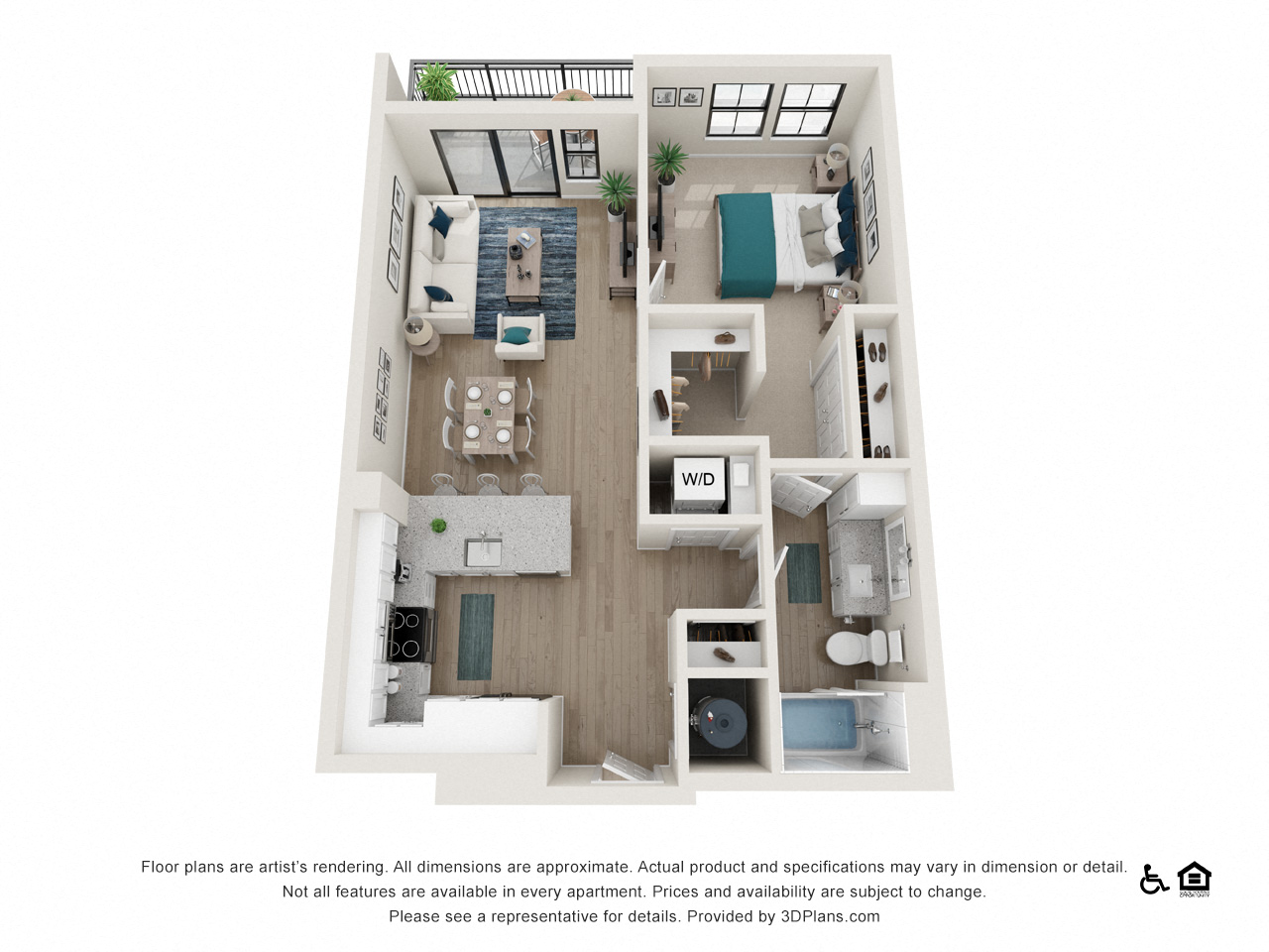 Floor plan for 1 bed, 1 bath, 790 sqft