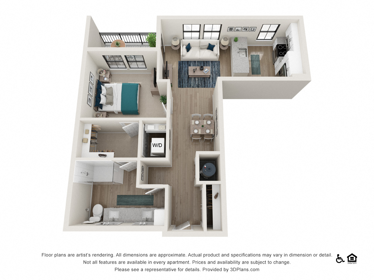 Floor plan for 1 bed, 1 bath, 815 sqft