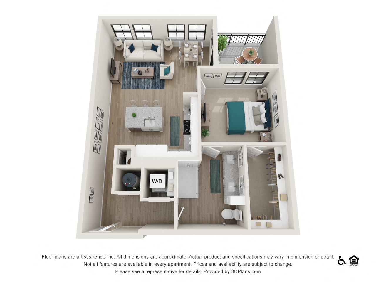 Floor plan for 1 bed, 1 bath, 872 sqft