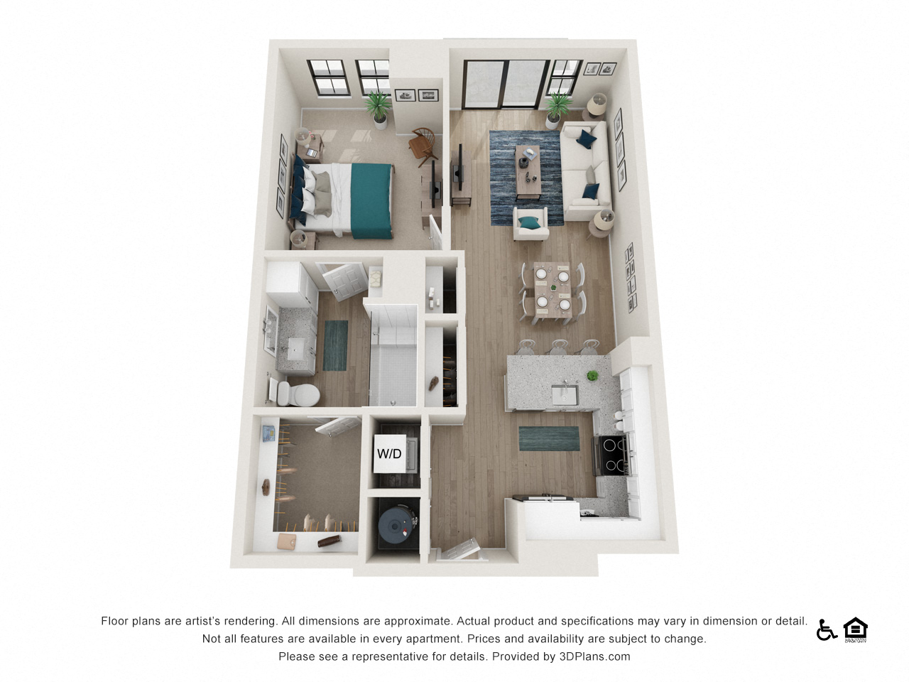 Floor plan for 1 bed, 1 bath, 793 sqft