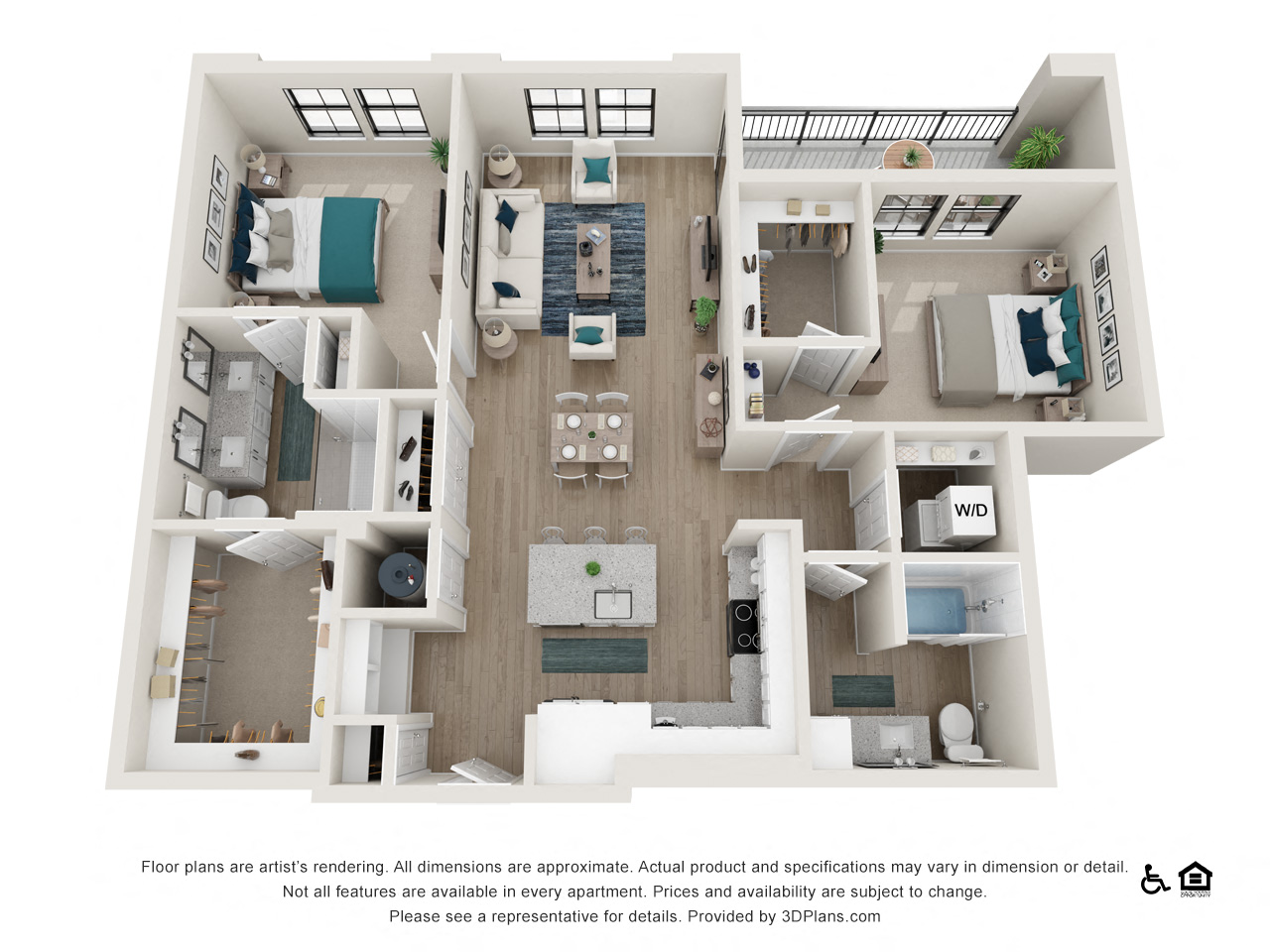 Floor plan for 2 beds, 2 baths, 1270 sqft