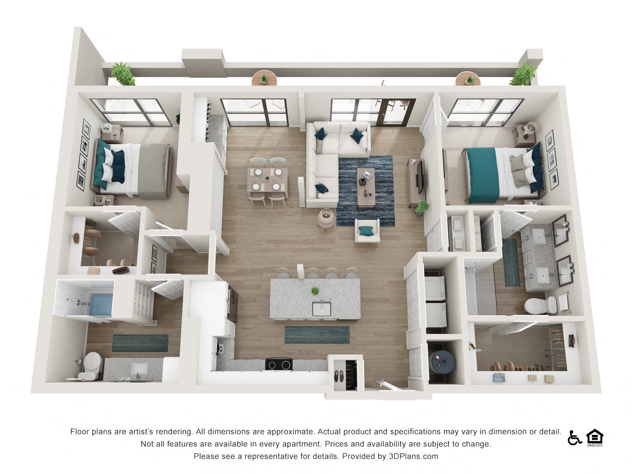 Floor plan for 2 beds, 2 baths, 1253 sqft