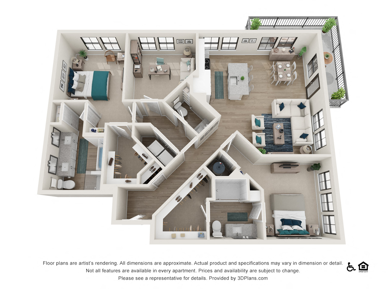 Floor plan for 2 beds, 2.5 baths, 1627 sqft