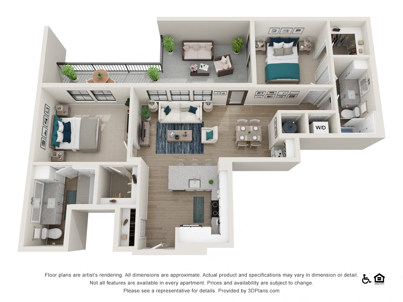 Floor plan for 2 beds, 2 baths, 1062 sqft