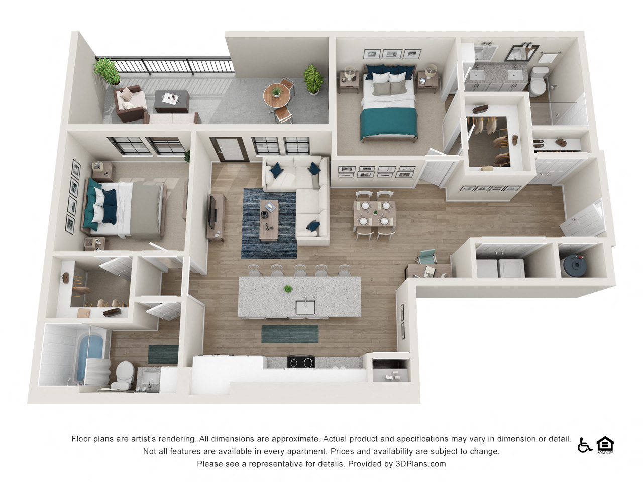 Floor plan for 2 beds, 2 baths, 1211 sqft