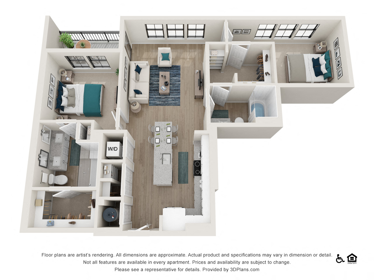 Floor plan for 2 beds, 2 baths, 1143 sqft