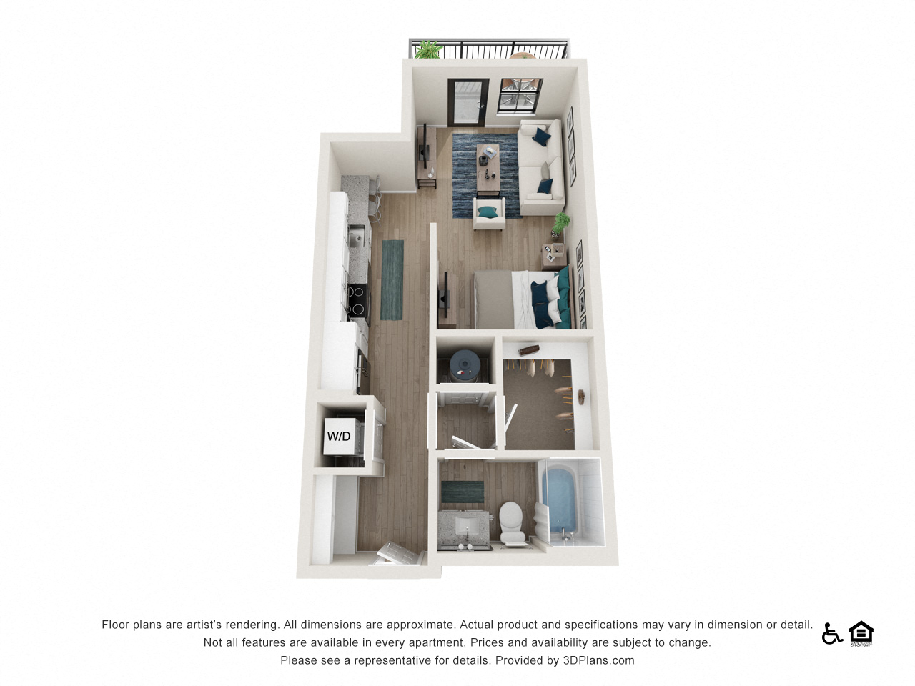 Floor plan for studio, 1 bath, 565 sqft