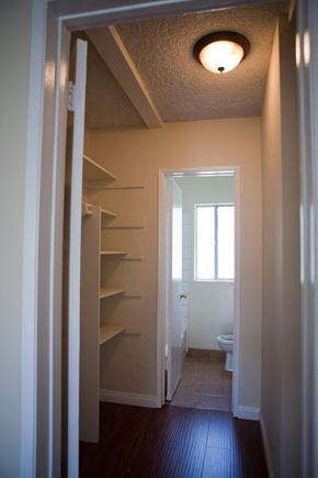 Los Angeles apartment for rent - a small bathroom with a closet and a toilet