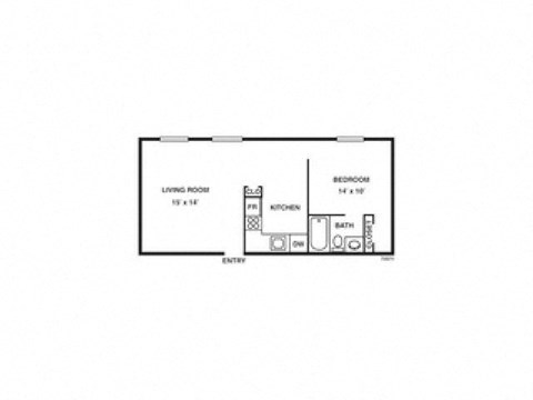 Floor plan for 1 bed, 1 bath, 540 sqft