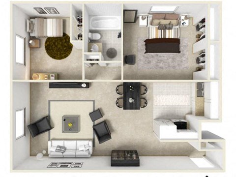 Floor plan for 2 beds, 1 bath, 760 sqft