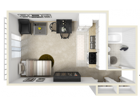 Floor plan for studio, 1 bath, 300 sqft
