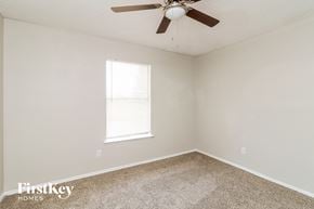 Fort Worth house for rent - the bedroom of our studio apartment atrium with ceiling fan and carpet
