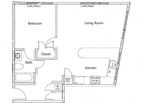Floor plan for 1 bed, 1 bath, 555 sqft