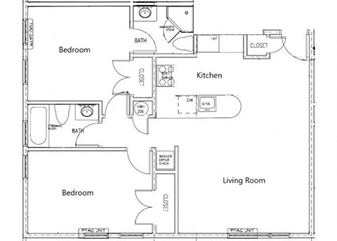 Floor plan for 2 beds, 2 baths, 865 sqft