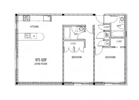 Floor plan for 2 beds, 2 baths, 1085 sqft