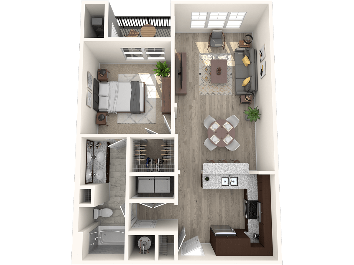 Floor plan for 1 bed, 1 bath, 776 sqft