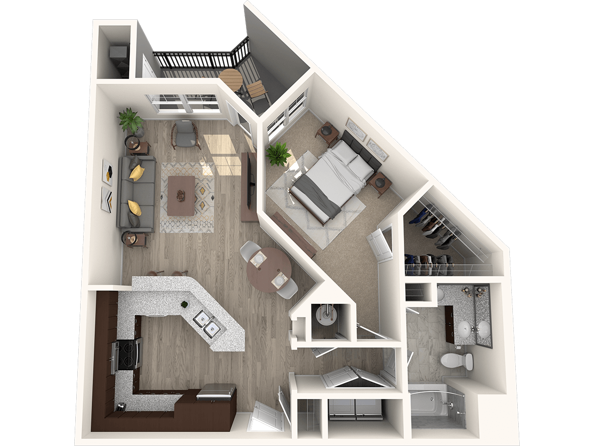 Floor plan for 1 bed, 1 bath, 812 sqft