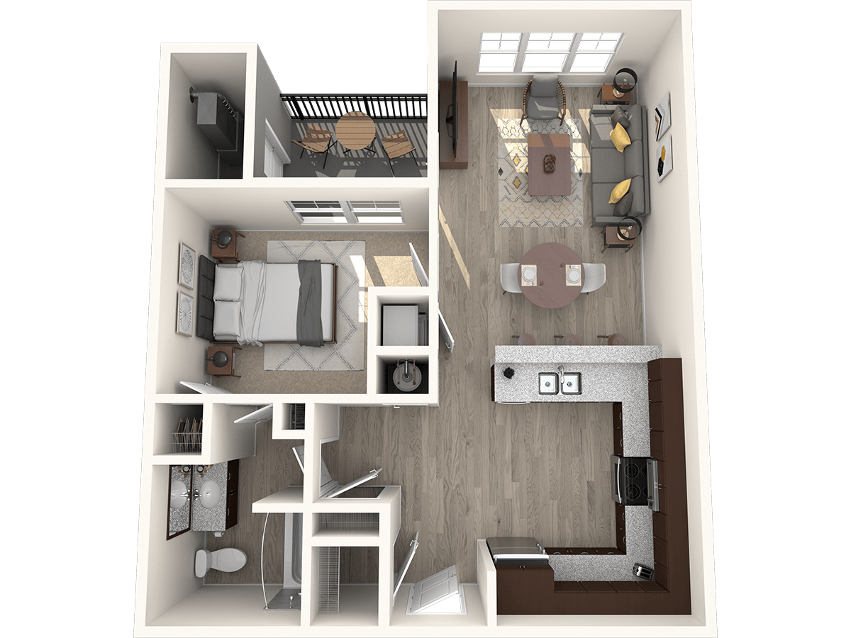 Floor plan for 1 bed, 1 bath, 759 sqft