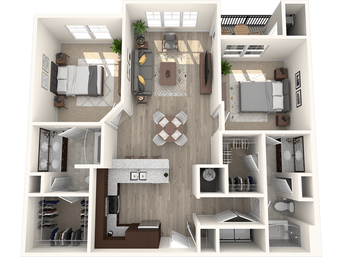 Floor plan for 2 beds, 2 baths, 1150 sqft