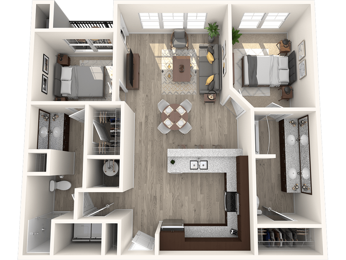 Floor plan for 2 beds, 2 baths, 1140 sqft