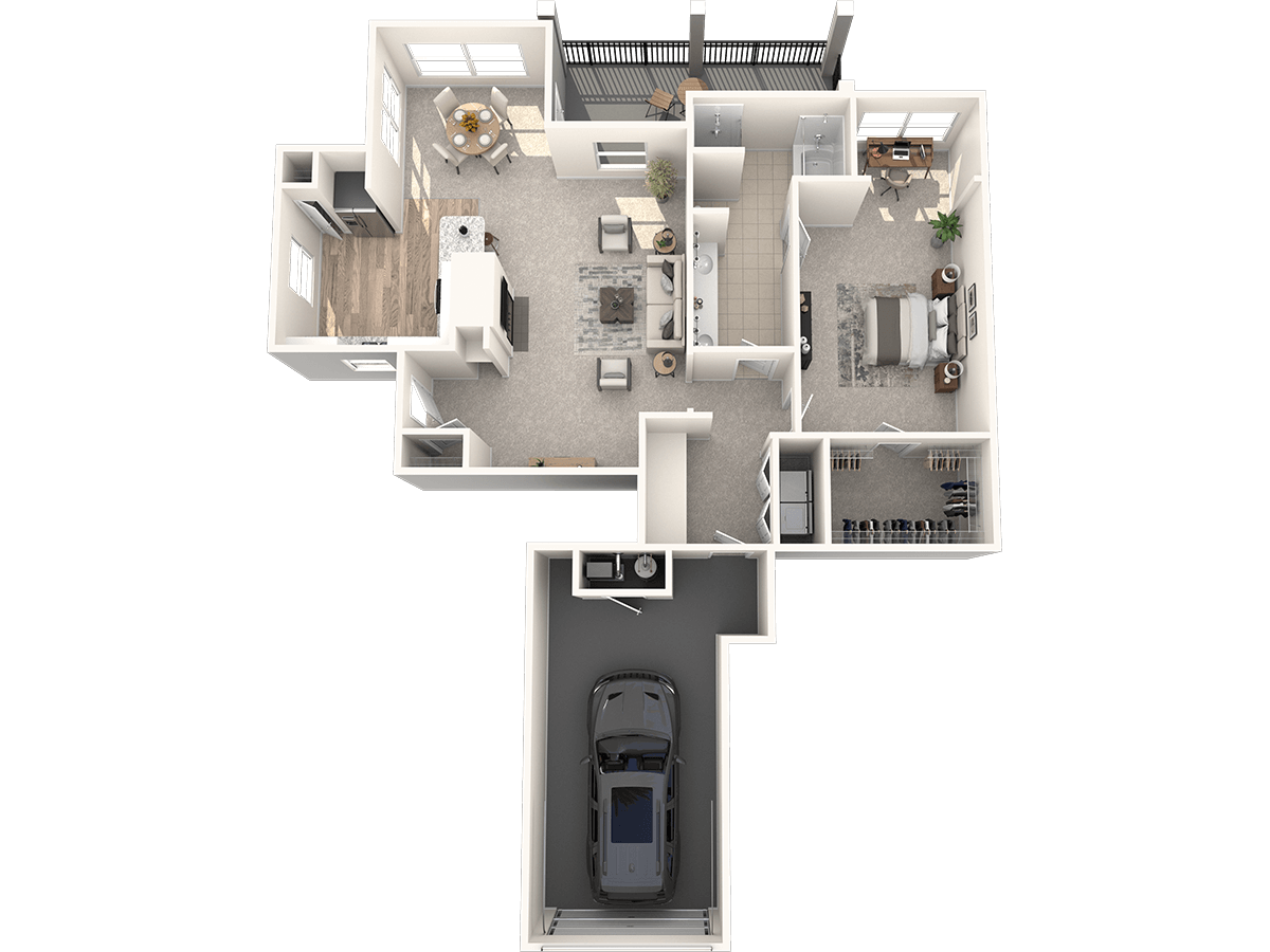 Floor plan for 1 bed, 1 bath, 1088 sqft