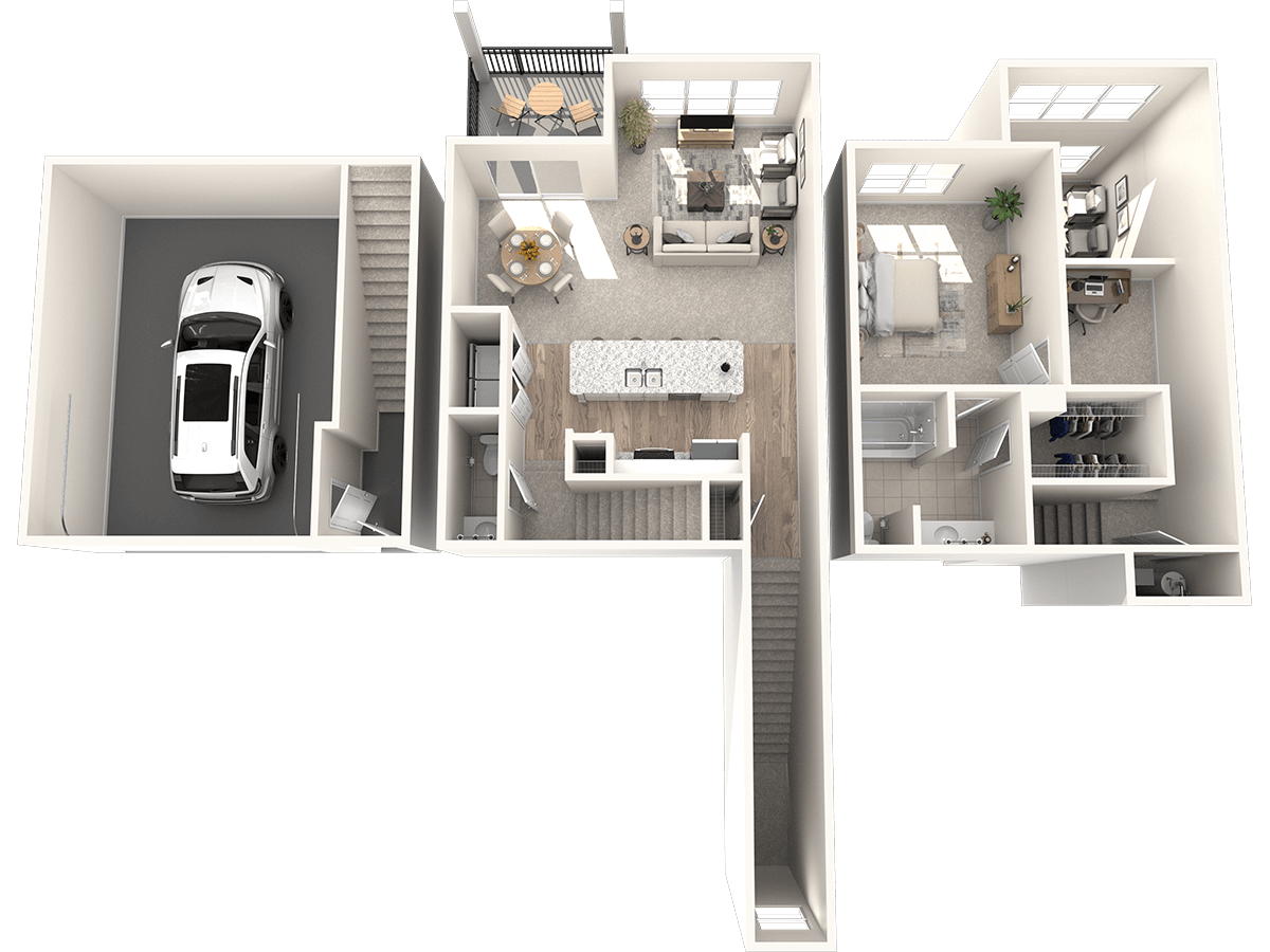 Floor plan for 1 bed, 1.5 baths, 1169 sqft