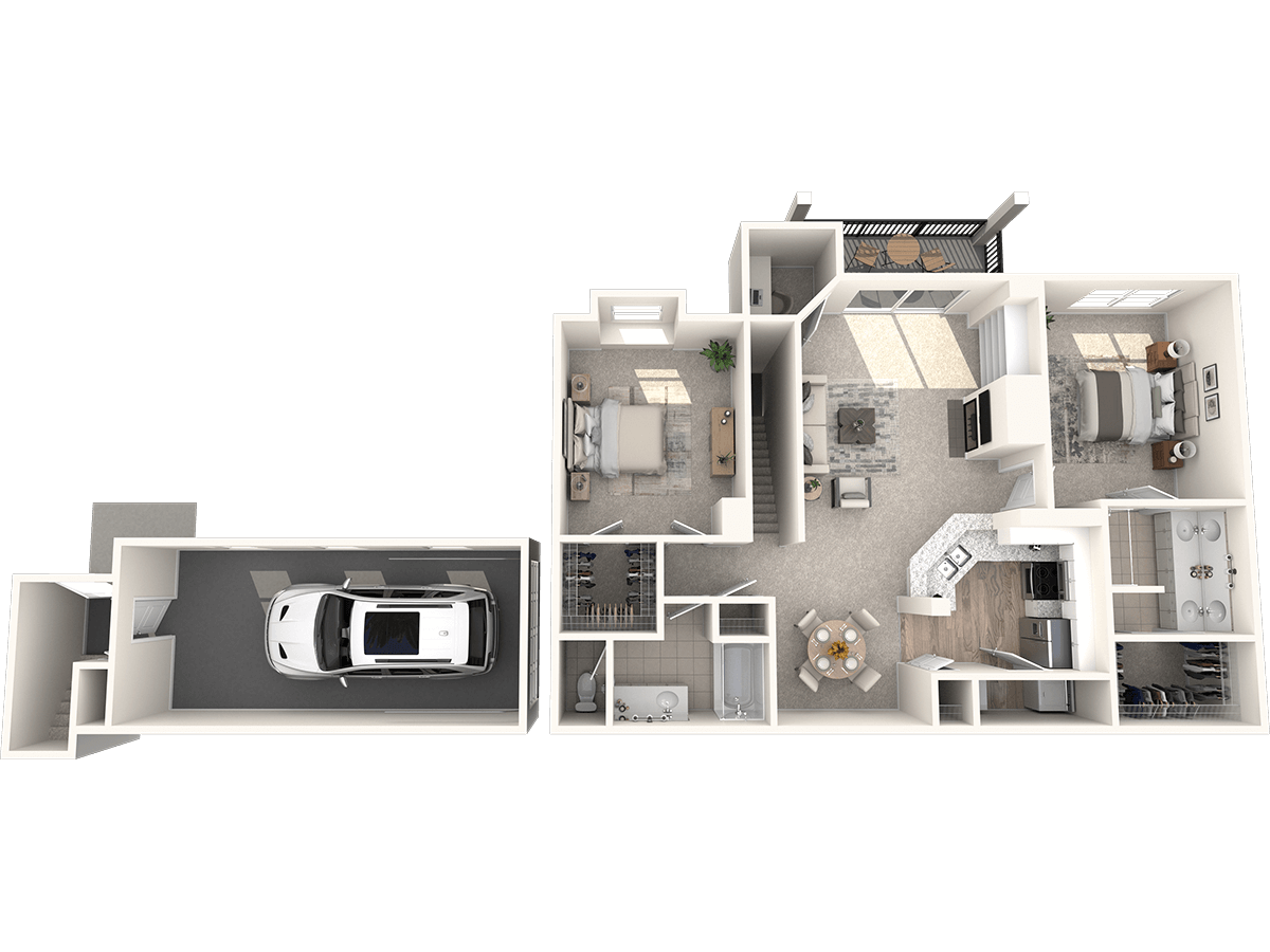 Floor plan for 2 beds, 2 baths, 1285 sqft