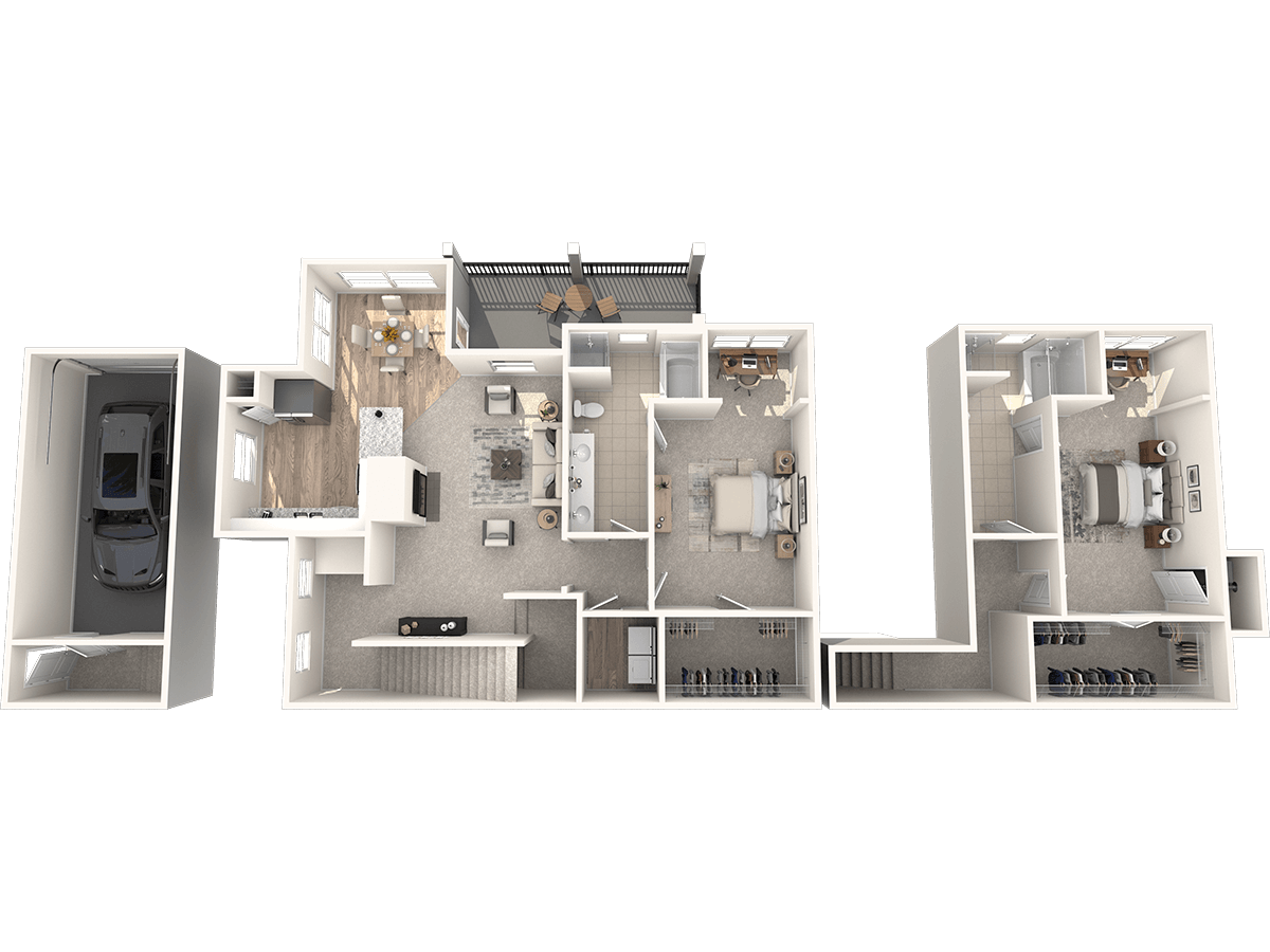 Floor plan for 2 beds, 2 baths, 1834 sqft