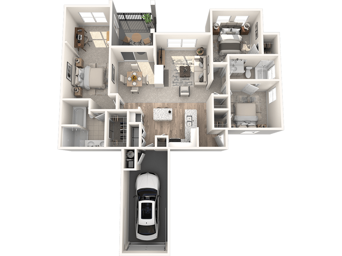 Floor plan for 3 beds, 2 baths, 1642 sqft