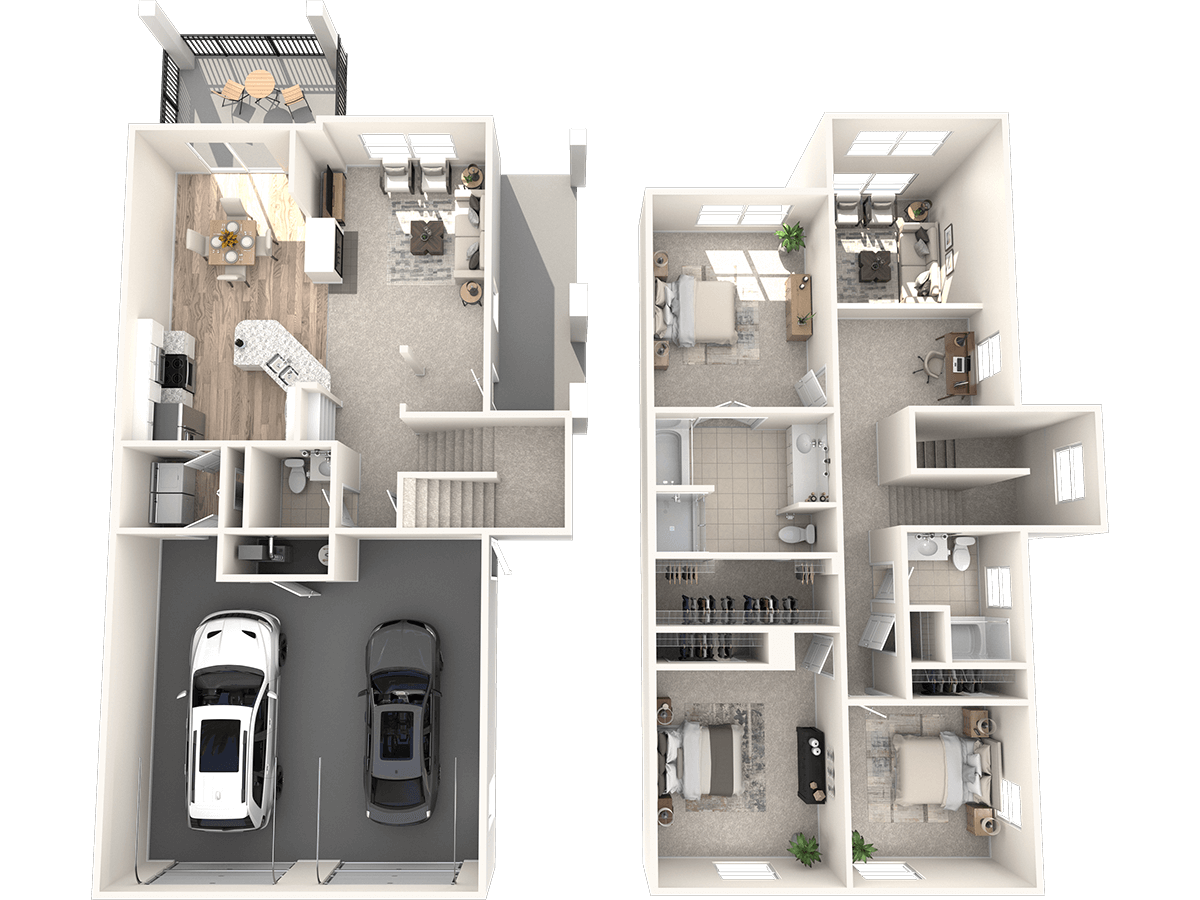Floor plan for 3 beds, 2.5 baths, 1691 sqft