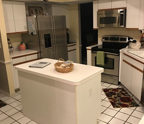 Fort Myers house for rent - a kitchen with a counter and a refrigerator