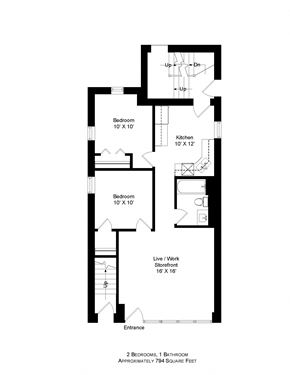 Chicago apartment for rent - a floor plan of a house with a bedroom and a living room