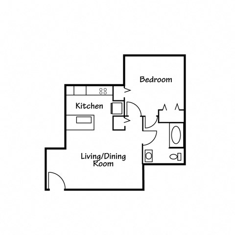 Floor plan for 1 bed, 1 bath, 585 sqft