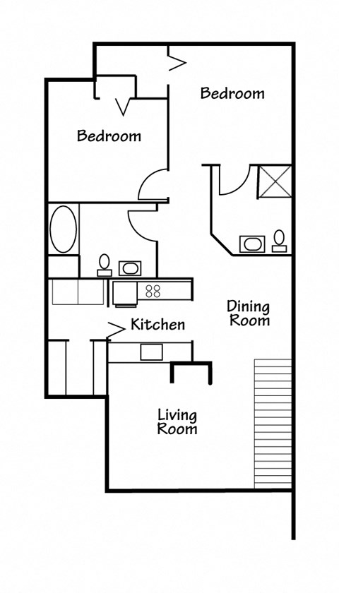 Floor plan for 2 beds, 2.5 baths, 984 sqft